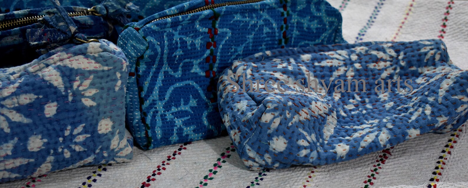 indigo kantha pencil case