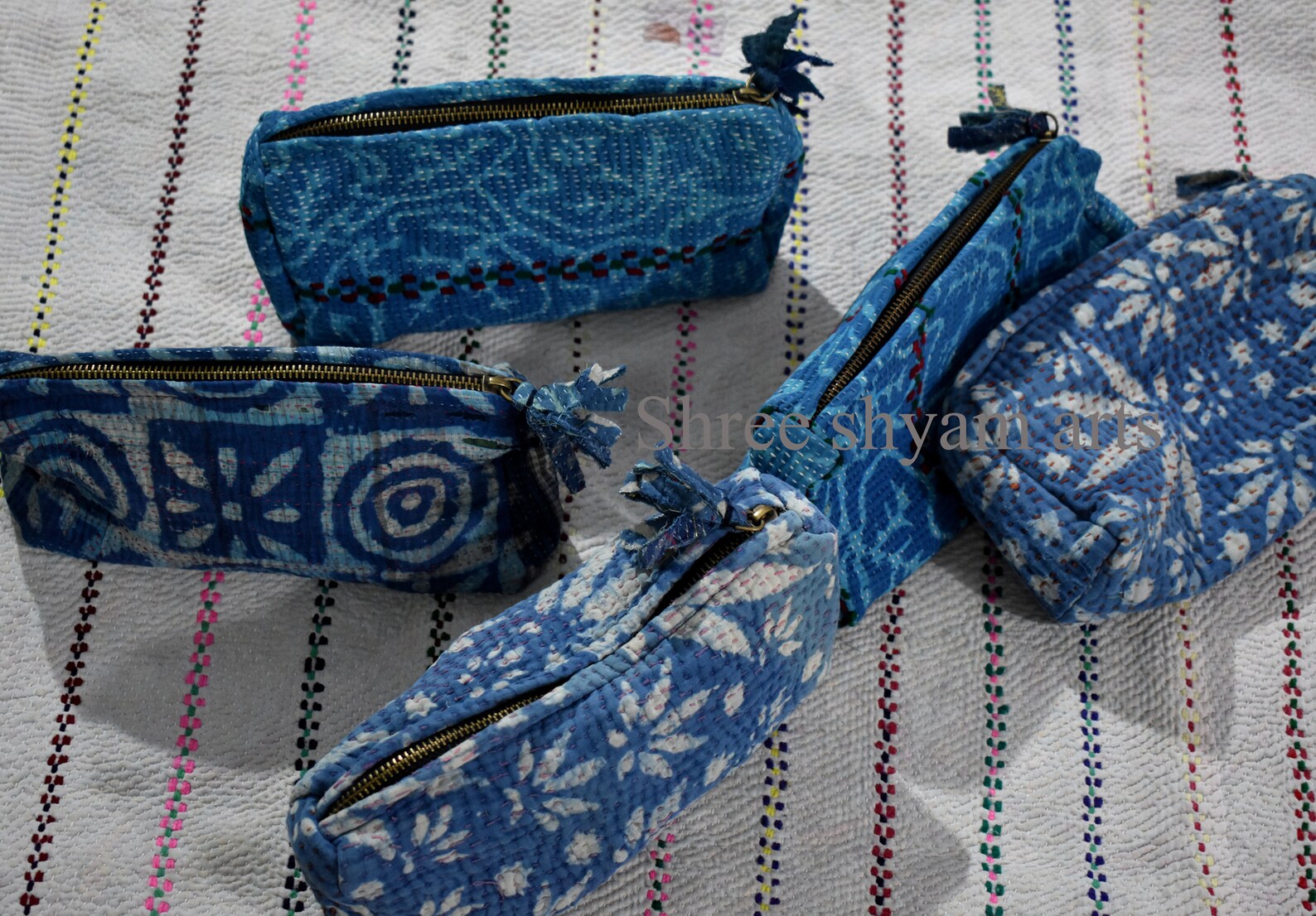 indigo kantha pencil case