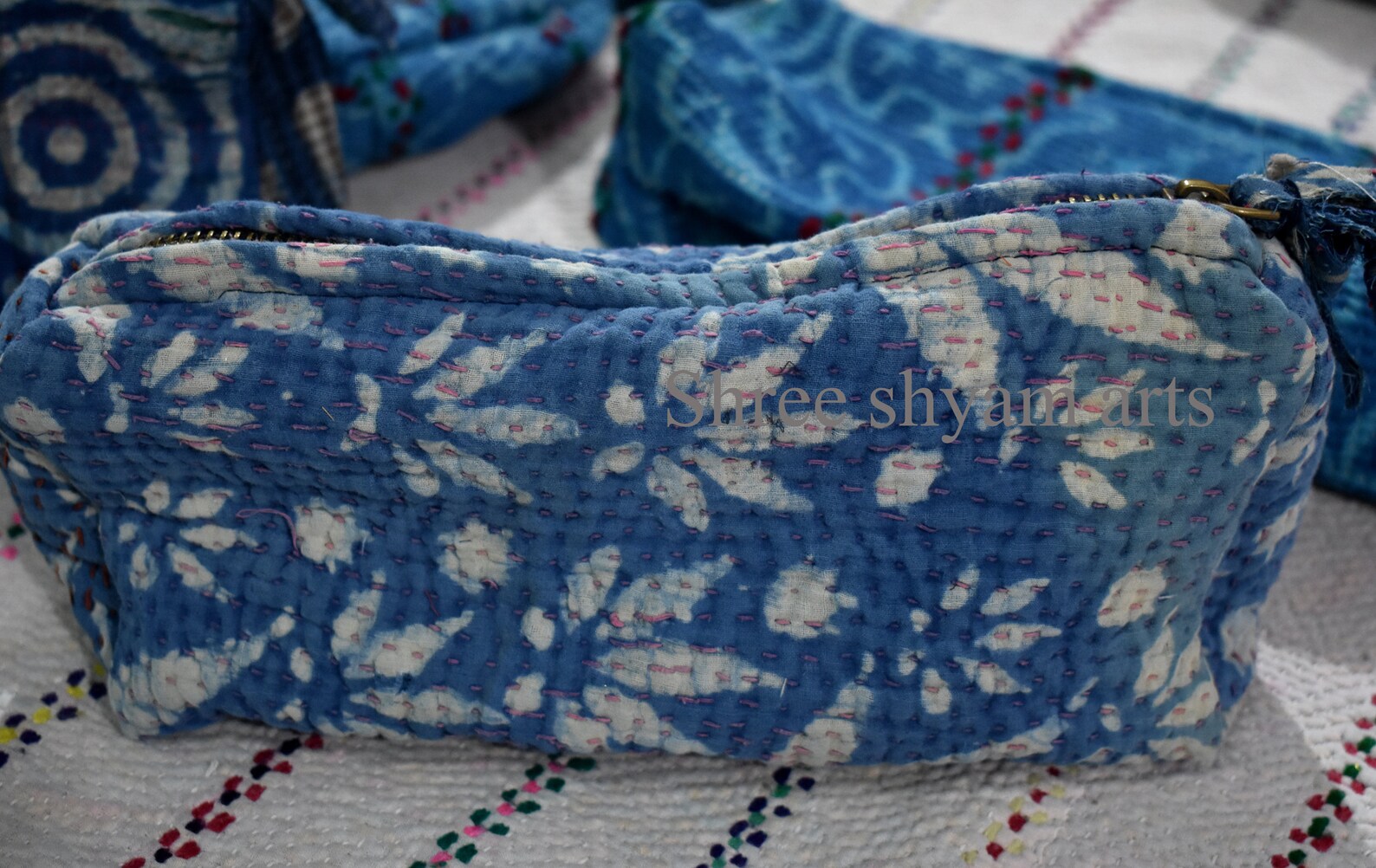 indigo kantha pencil case
