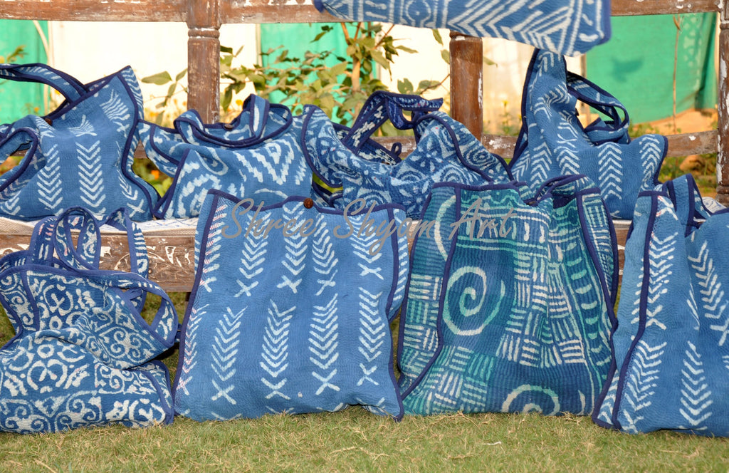 Indigo kantha tote bags