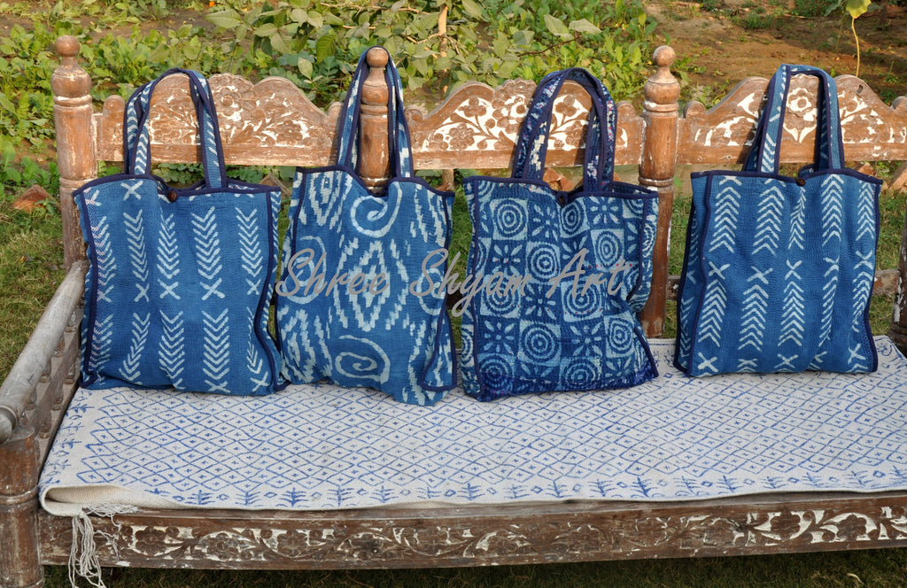 Indigo kantha tote bags