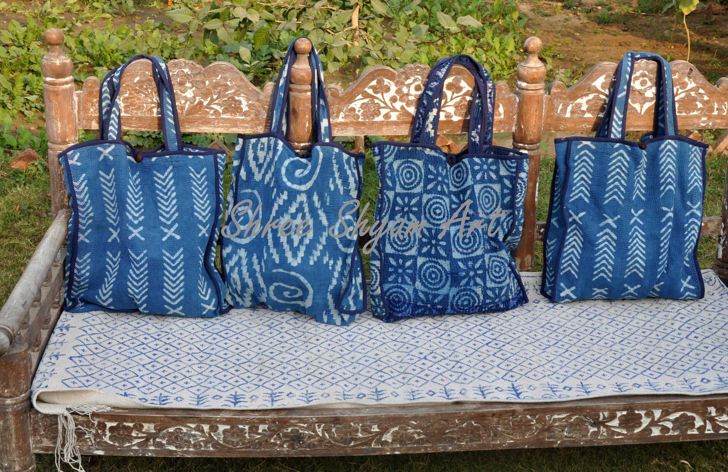 Indigo kantha tote bags