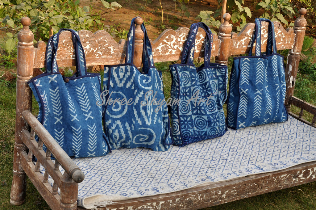 Indigo kantha tote bags
