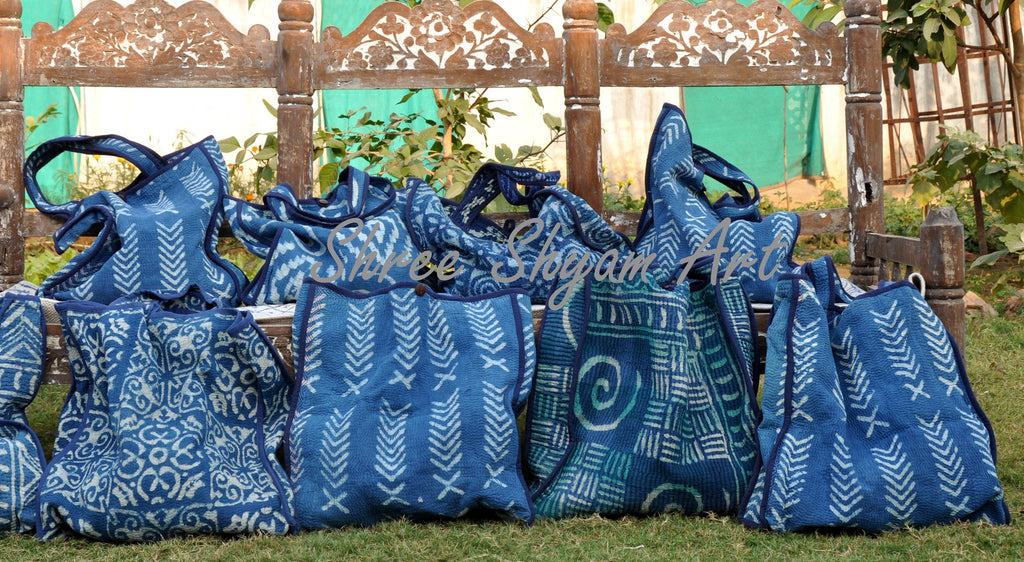 Indigo kantha tote bags