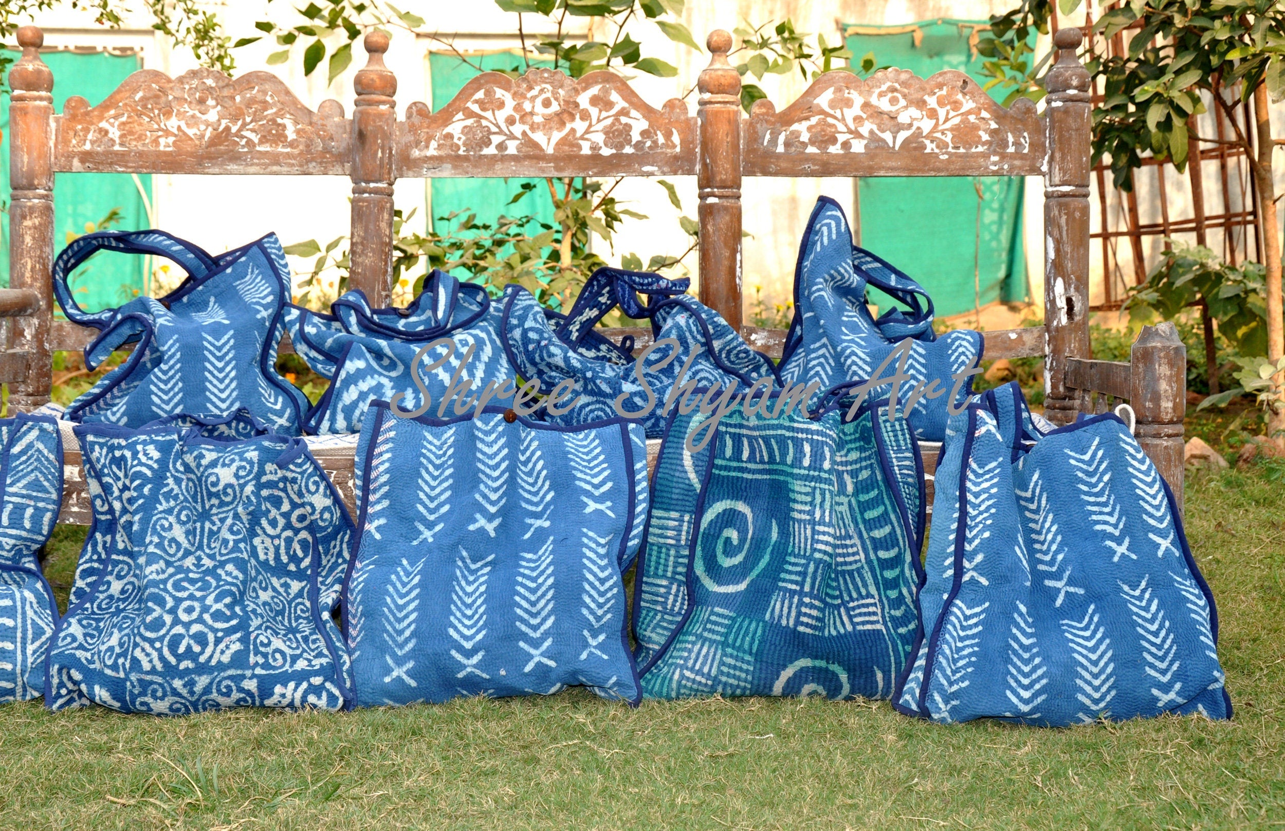 Indigo kantha tote bags