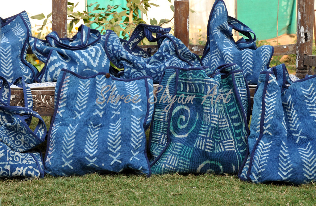 Indigo kantha tote bags
